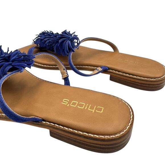 Chico's NEW Delray Royal Cobalt Blue Suede Fringe Slide Cushioned Summer Sandals - Picture 9 of 11